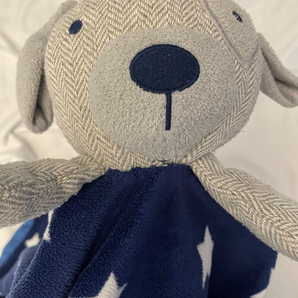 Cloud Island Gray Dog Blue Security Blanket White Stars Lovey 29x28.5” - Picture 13 of 14